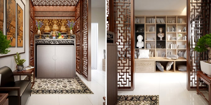 Thiết kế phòng thờ màu gỗ trang nghiêm Tư vấn thiết kế nội thất phòng thờ nhà phố